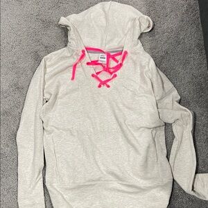 Victoria's Secret Cream Hoodie with Pink Laces